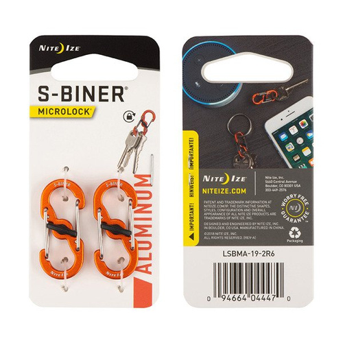 Nite Ize - S-Biner® MicroLock® Алюминиевый карабин - 2 шт. - Оранжевый - LSBMA-19-2R6 - Карабины